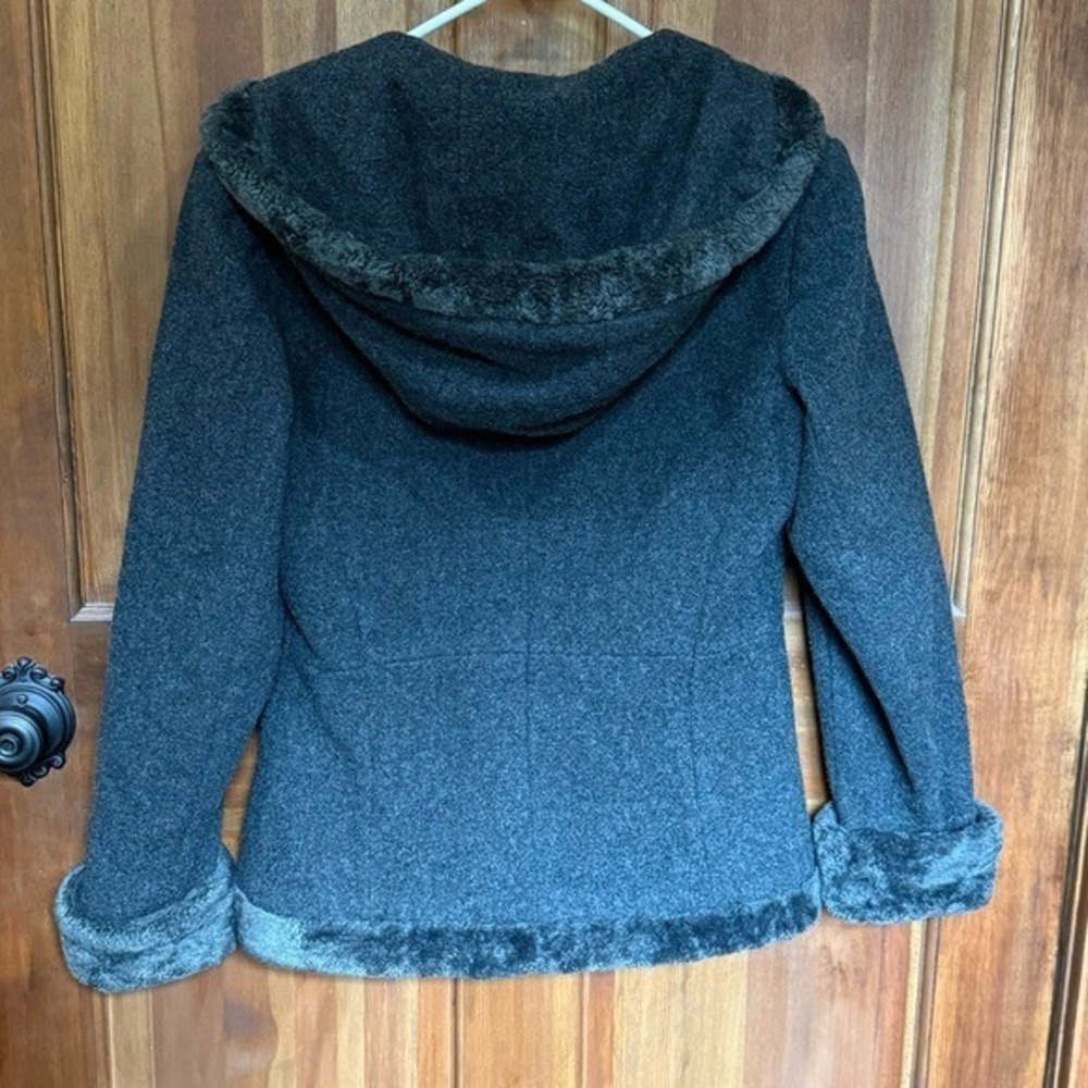 ESPRIT VTG Charcoal Hooded‎ Jacket Coat Outerwear Embroidery and Faux Fur Size M - Picture 2 of 10